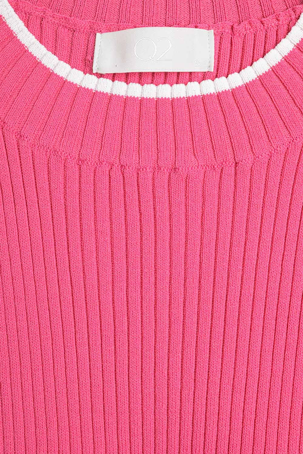 Débardeur ajusté rose framboise avec bordures blanches