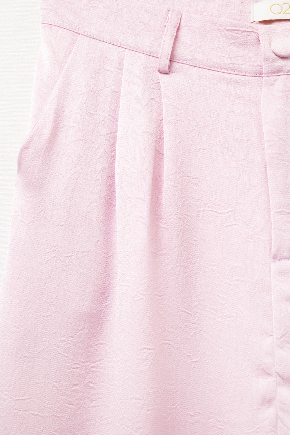 Pantalon satin tailleur à jambe large en rose
