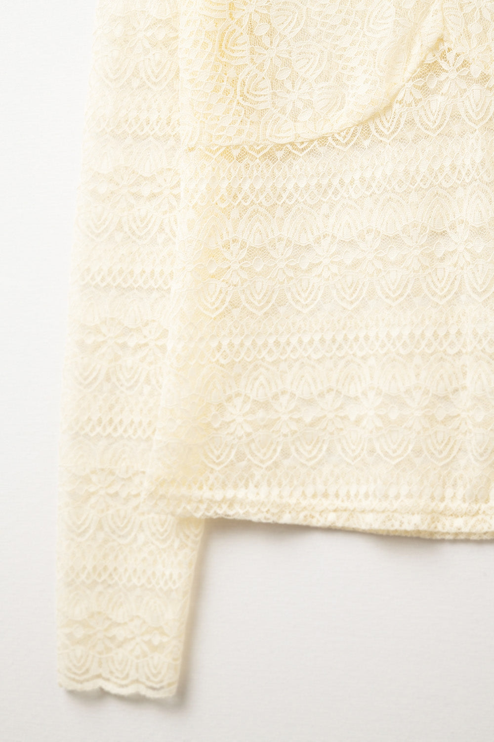 Haut romantique en dentelle à col en V avec manches longues en beige