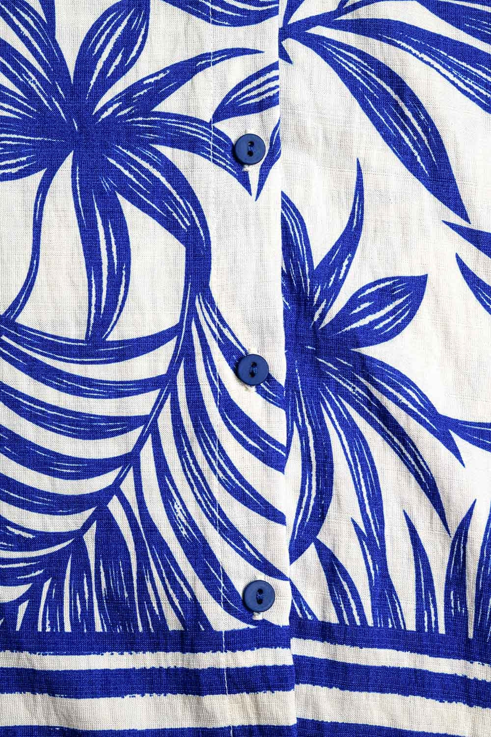Blouse Décontractée à Motif Tropical en Bleu et Blanc
