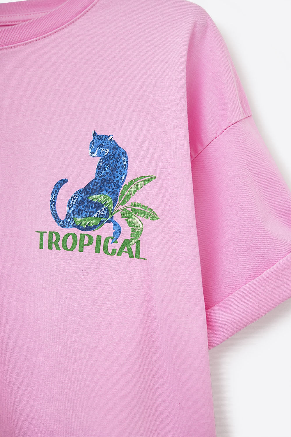 T-shirt rose fabriqué en Italie avec imprimé graphique tropical