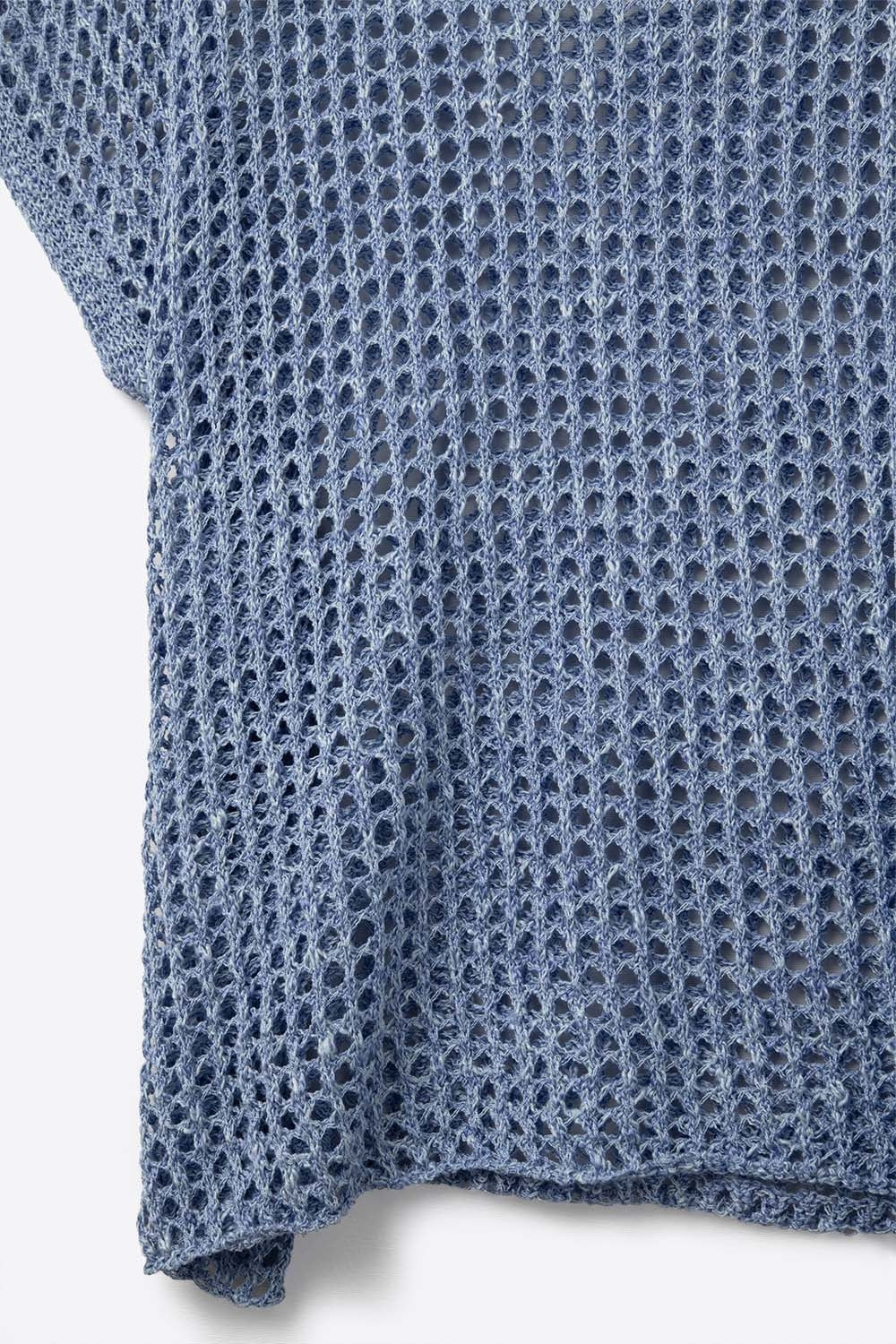 Top à manches courtes en maille ajourée en bleu