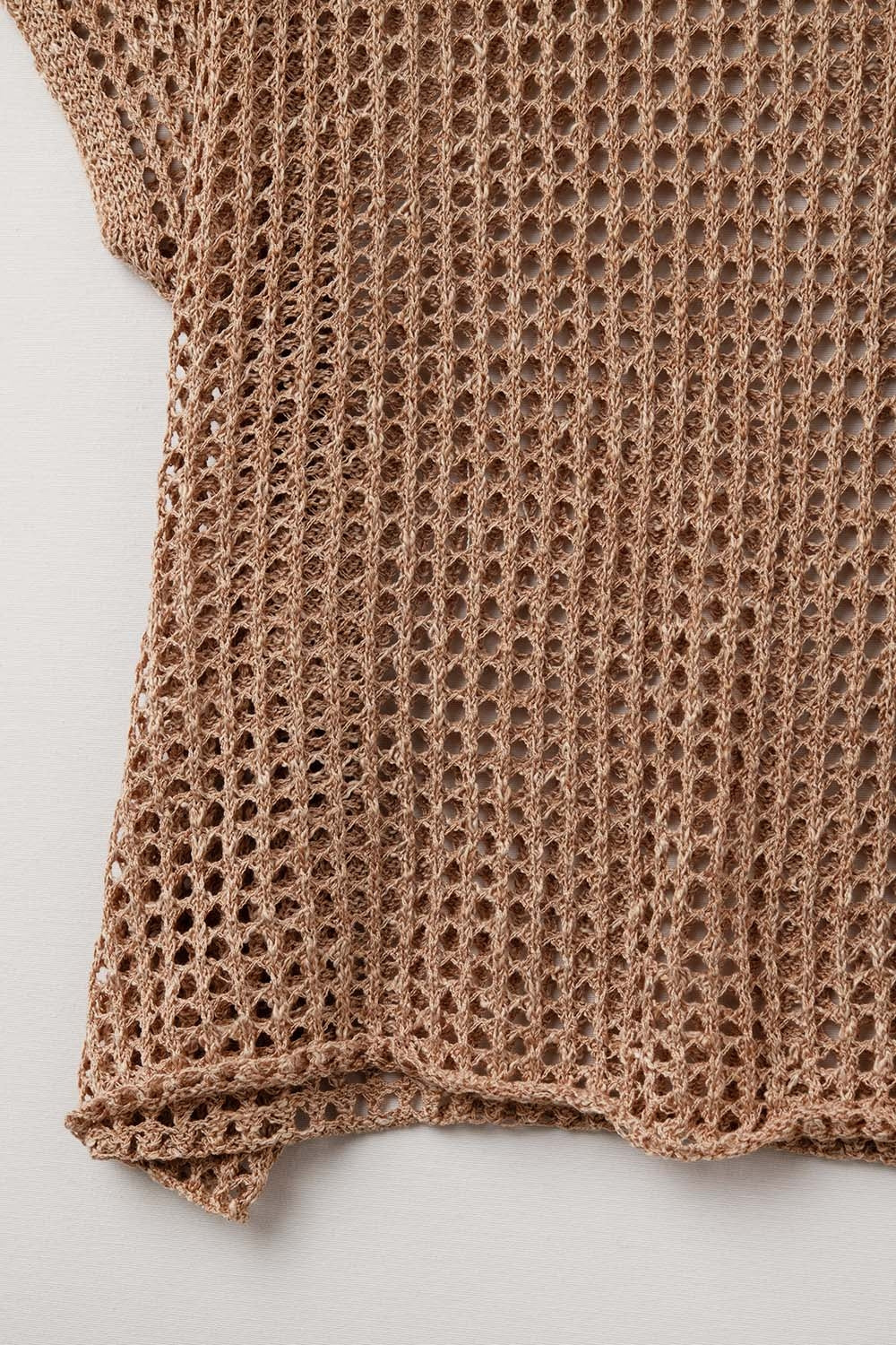 Open Knit Crochet dropped Sleeved Top in Camel