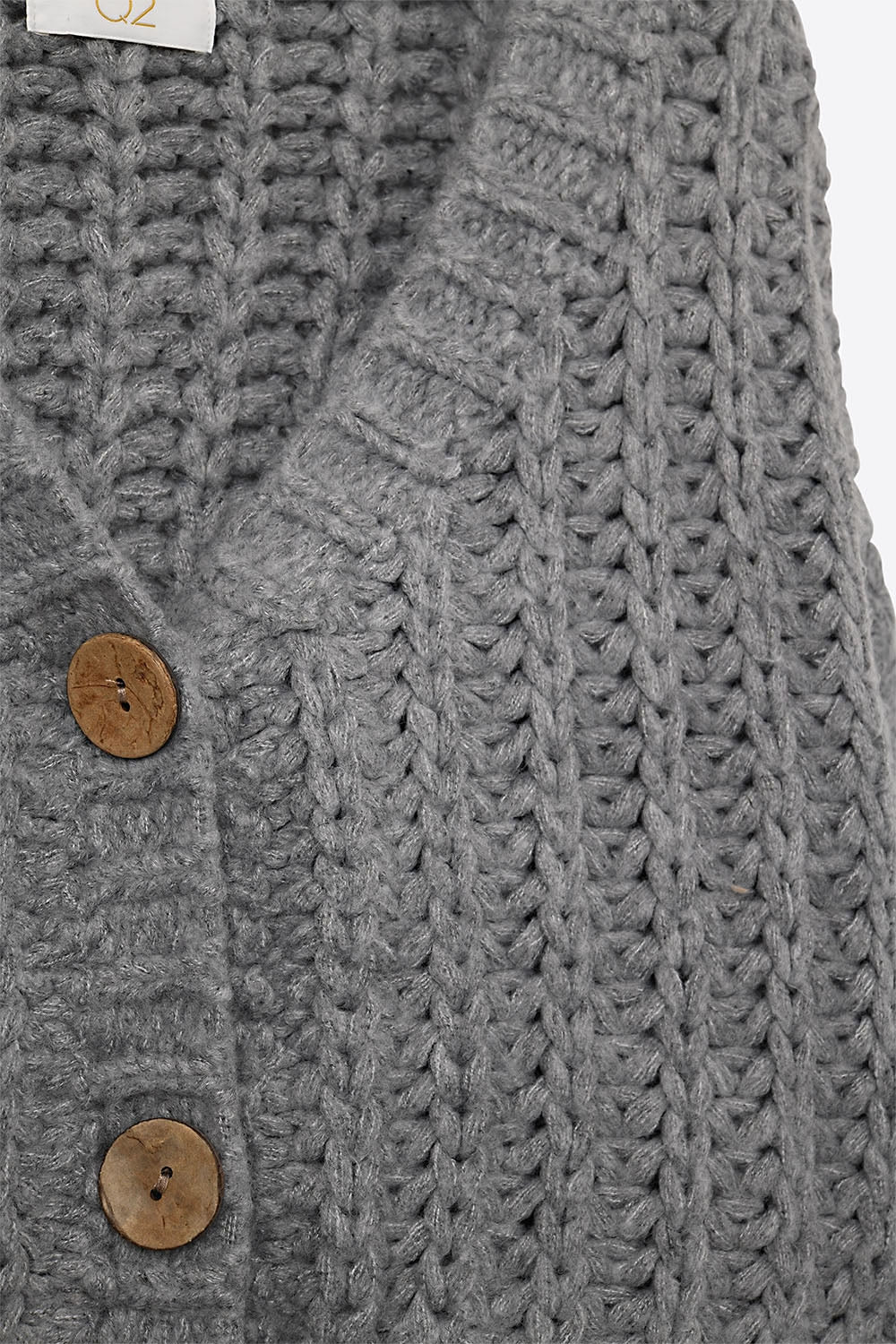 Cardigan épais en maille ouverte Gris avec boutons