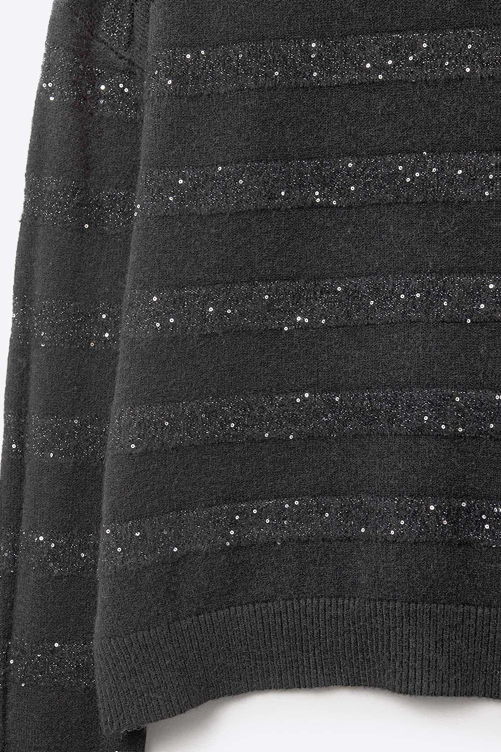 Pull en tricot rayé noir avec paillettes