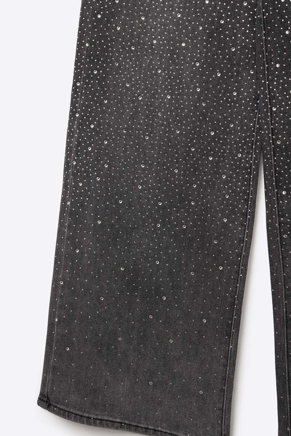 Jeans à jambe large avec strass noir