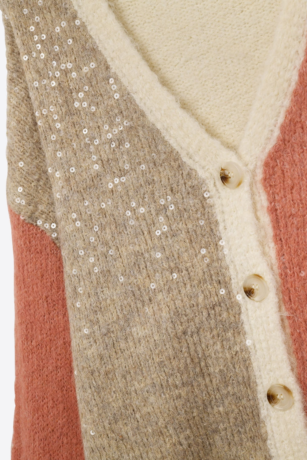 Cardigan à col en V avec paillettes et blocs de couleurs