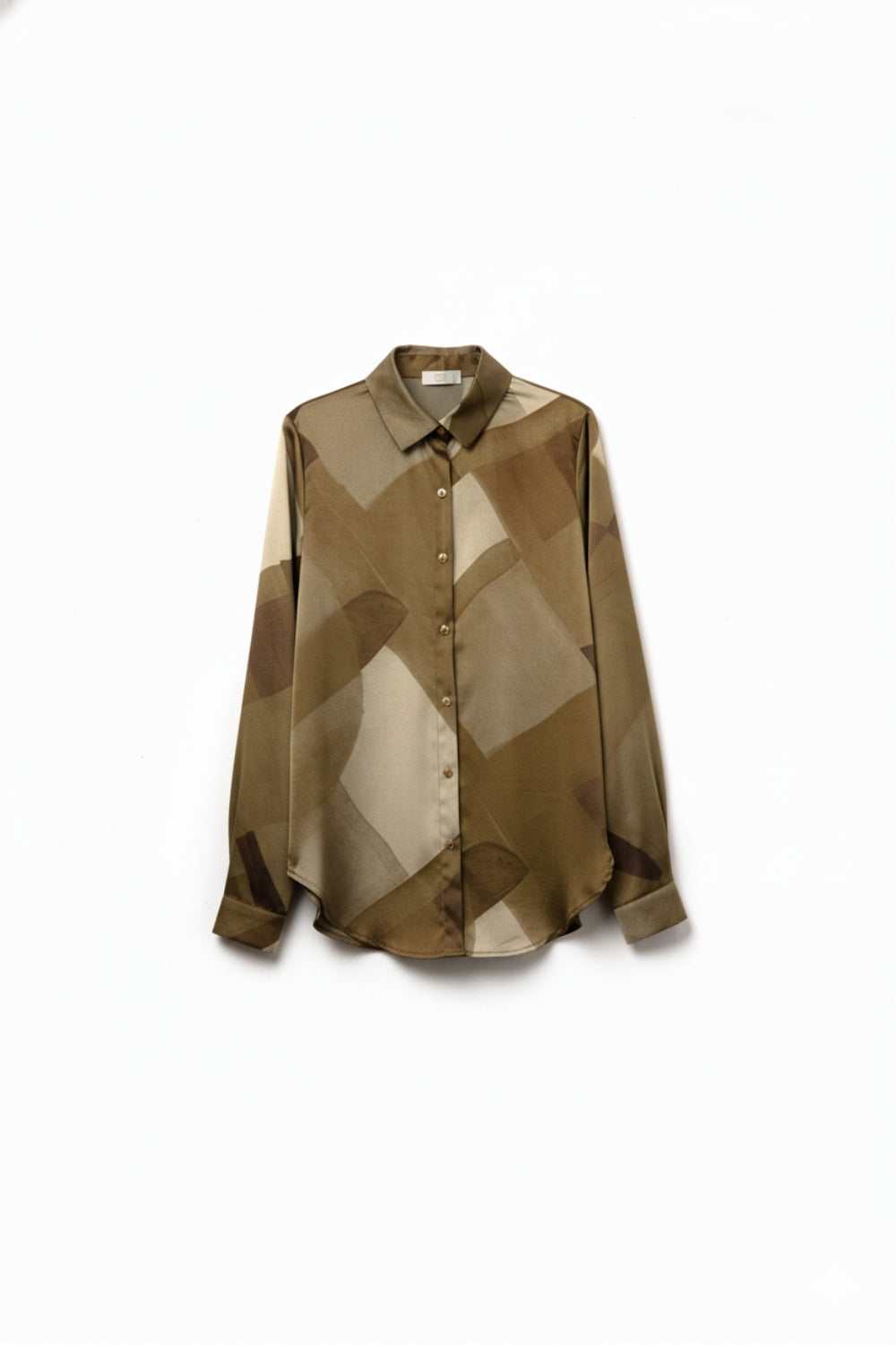 Chemise en satin vert à imprimé géométrique