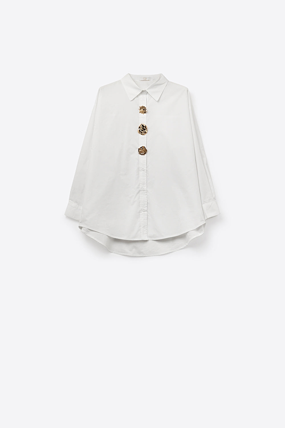 Chemise en coton popeline décontractée blanche avec boutons décoratifs dorés