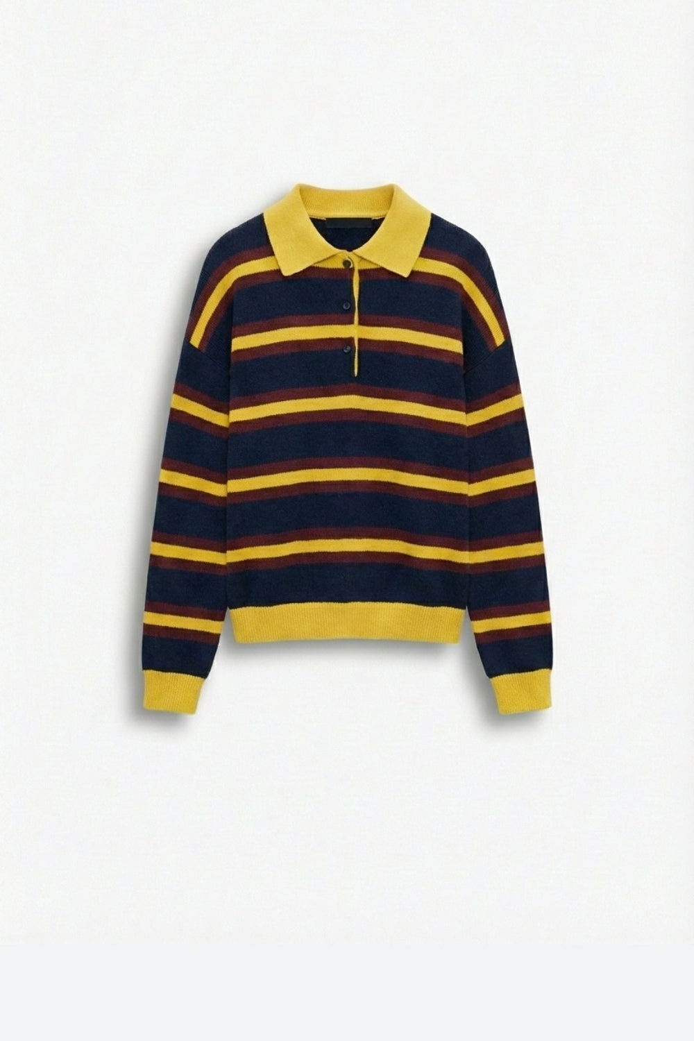 Polo en tricot rayé jaune à coupe décontractée