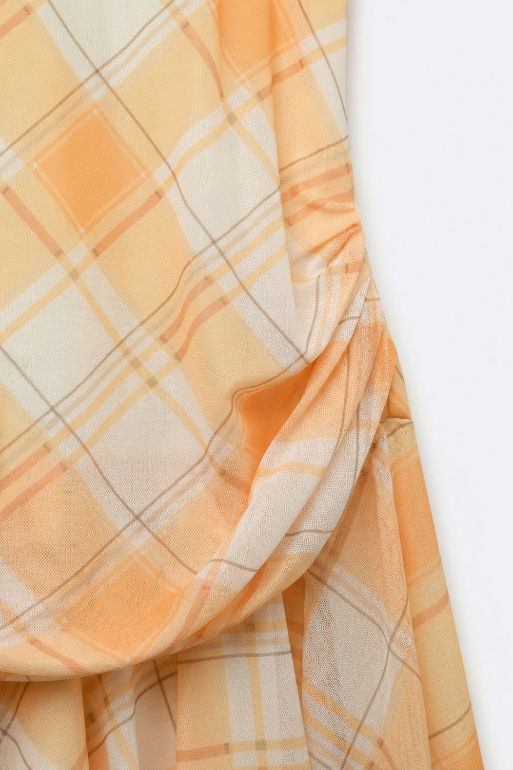 Robe asymétrique à manches longues en tissu maillé à carreaux orange