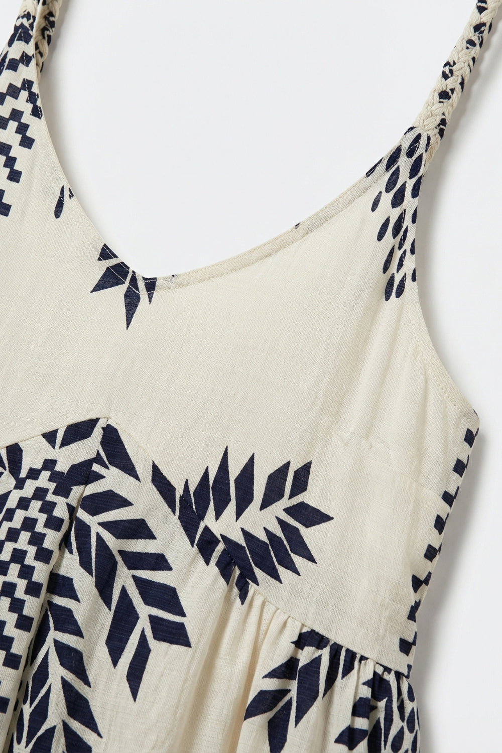 Robe Maxi Crème avec Imprimé Palmier Marine et Glands