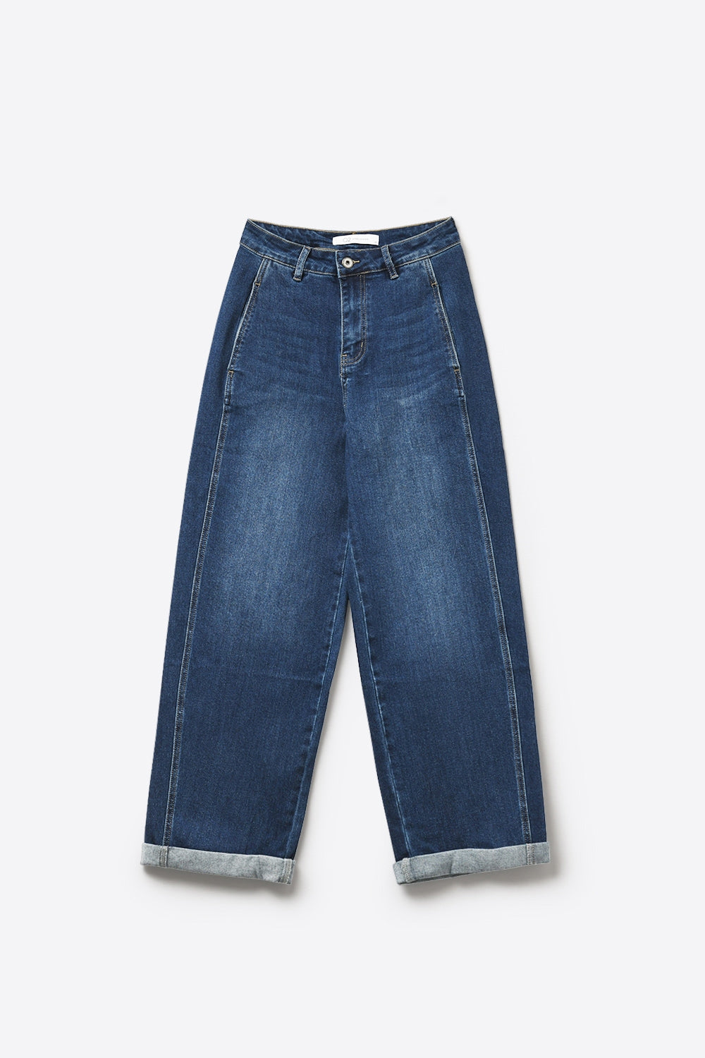 Jeans bleu foncé à jambes larges avec poches latérales
