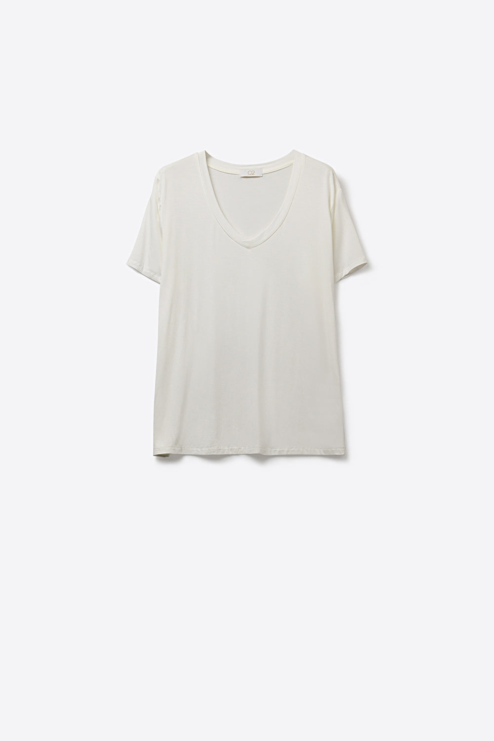 T-shirt blanc à col en V large et doux en tissu de viscose