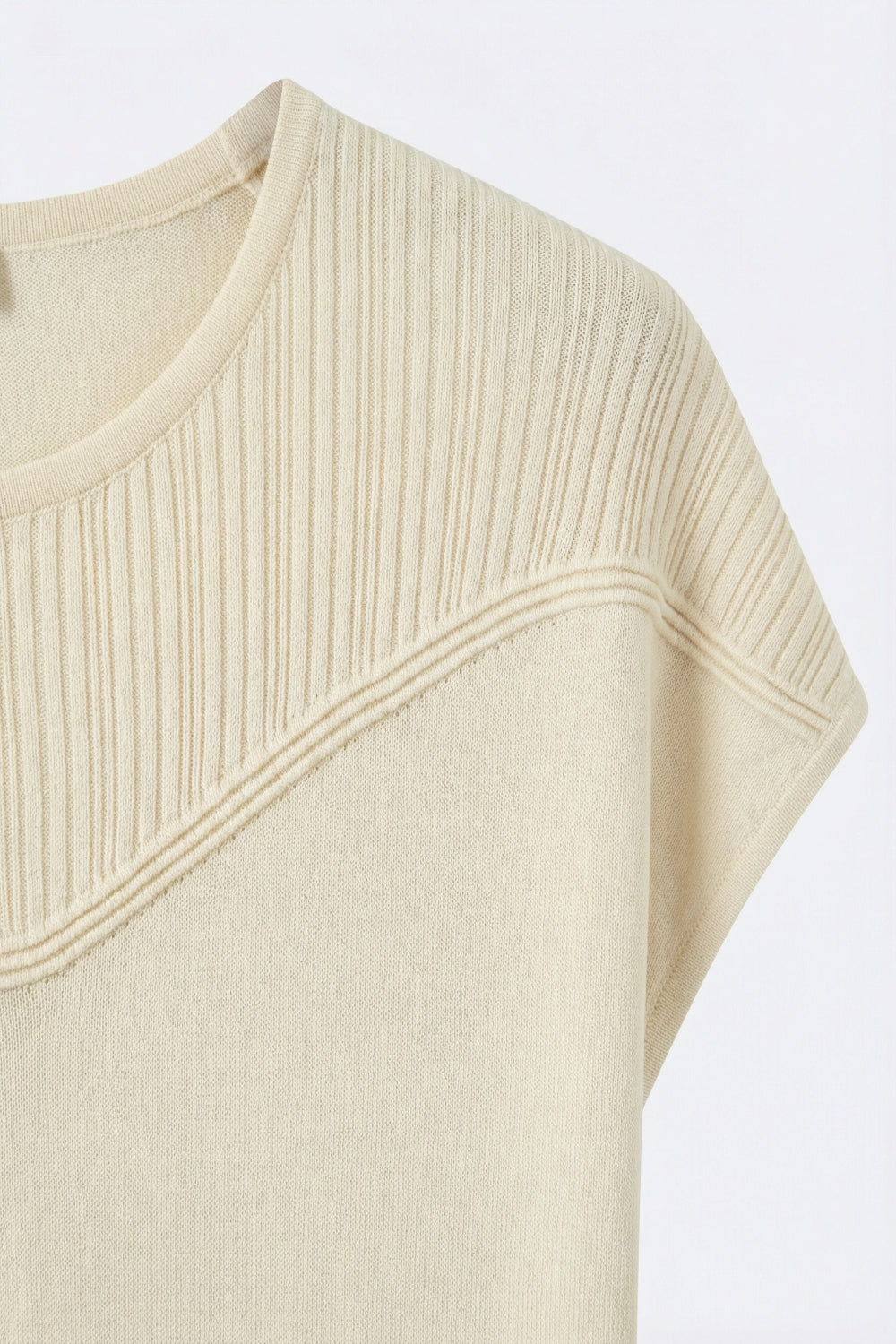 Pull de Pull à Manches Courtes Texturé en Tricot Crème