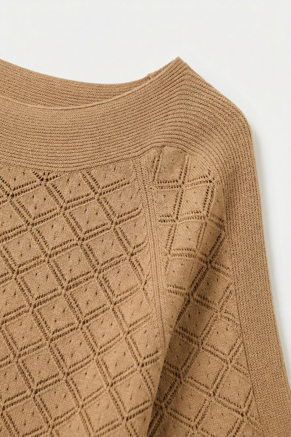 Pull à manches courtes en maille camel avec motif texturé