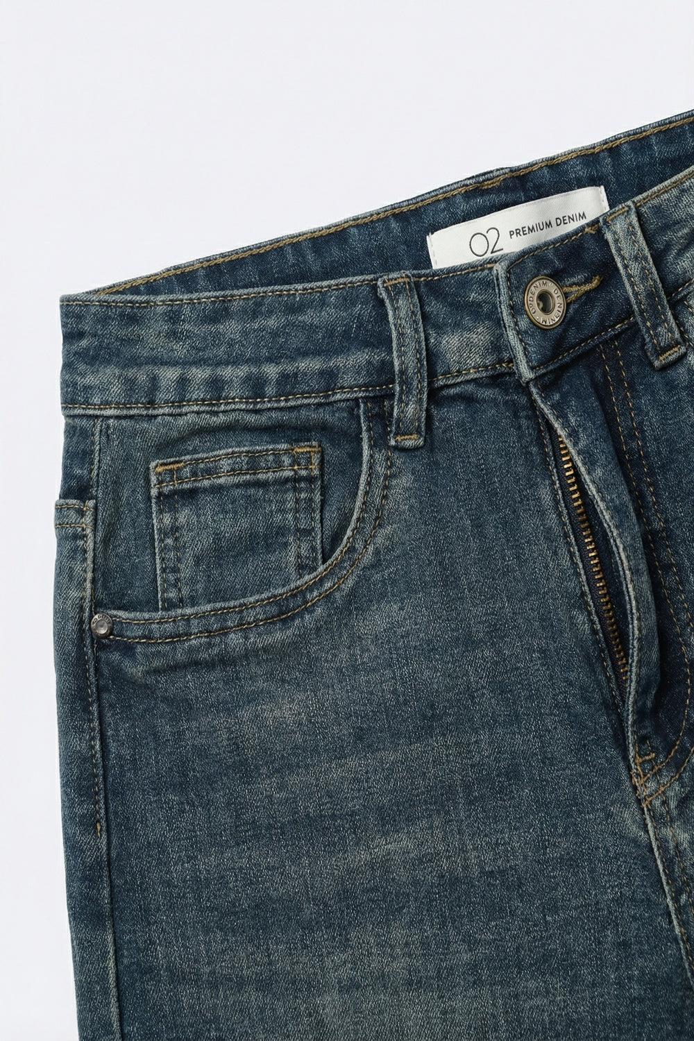 Jean droit en denim de tous les jours bleu délavé moyen