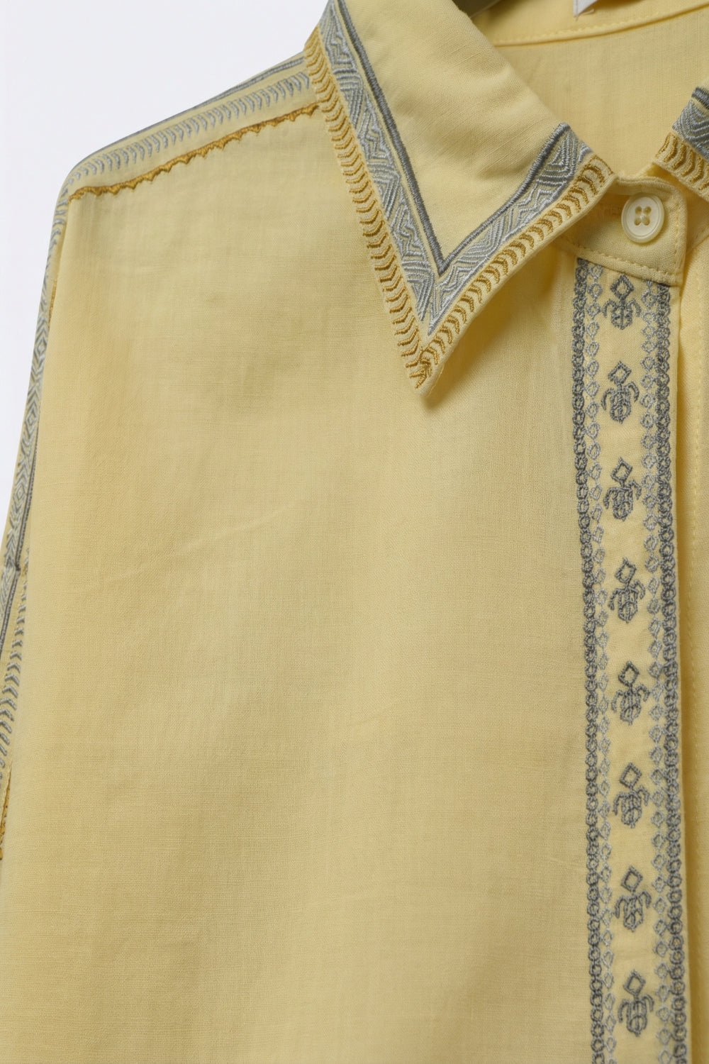 Chemise oversize jaune avec bordures brodées
