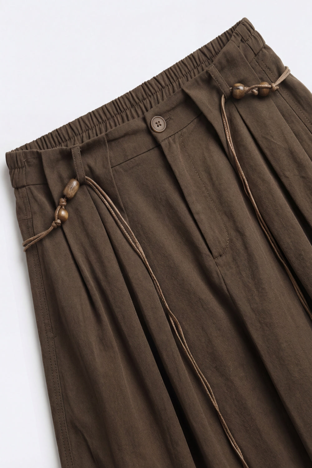 Pantalon à cordon de serrage à jambe large et coupe décontractée marron