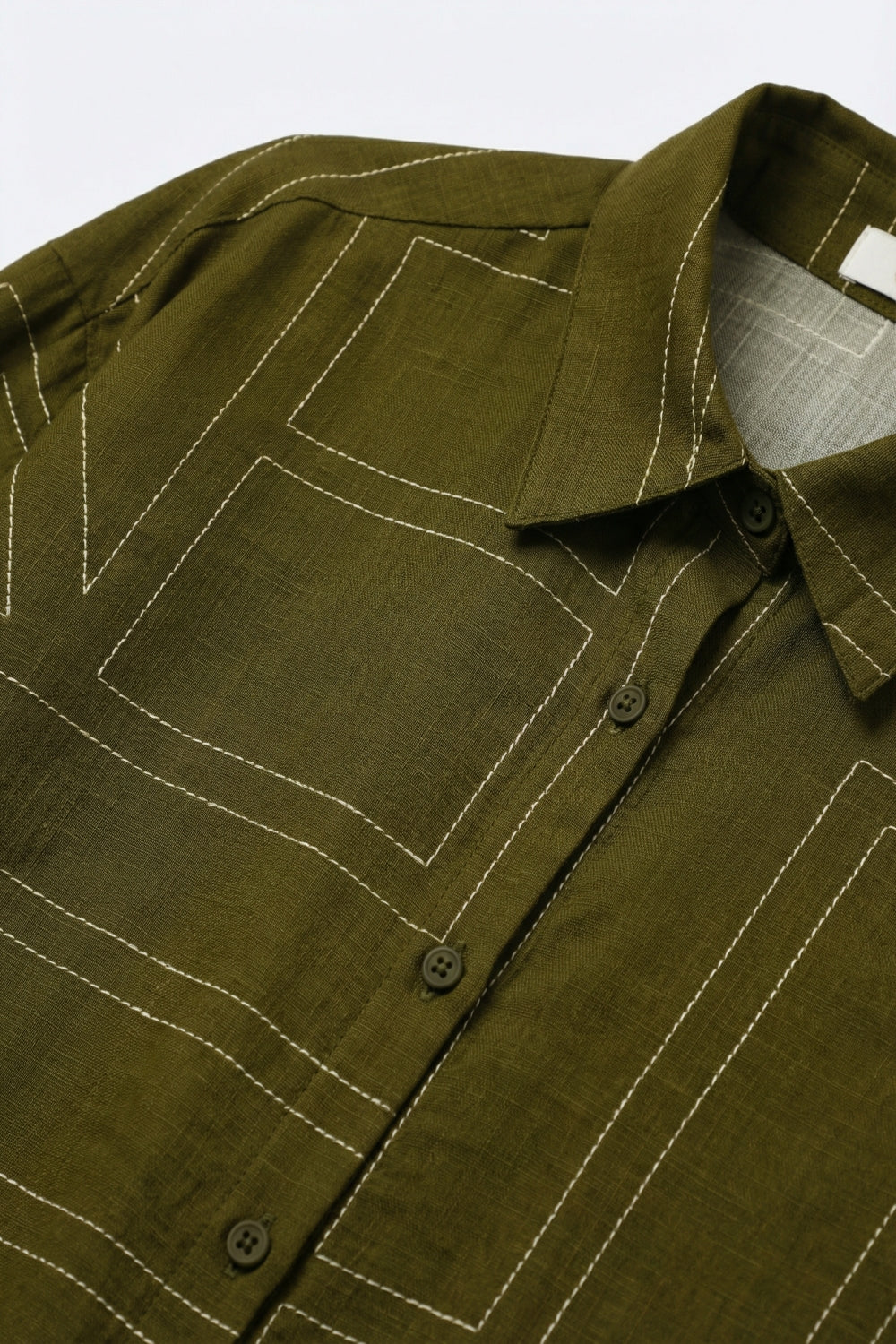 Chemise en tissu fluide fin olive avec imprimé graphique