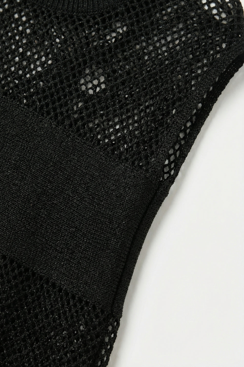 Pull noir en maille ouverte à manches courtes et coupe décontractée