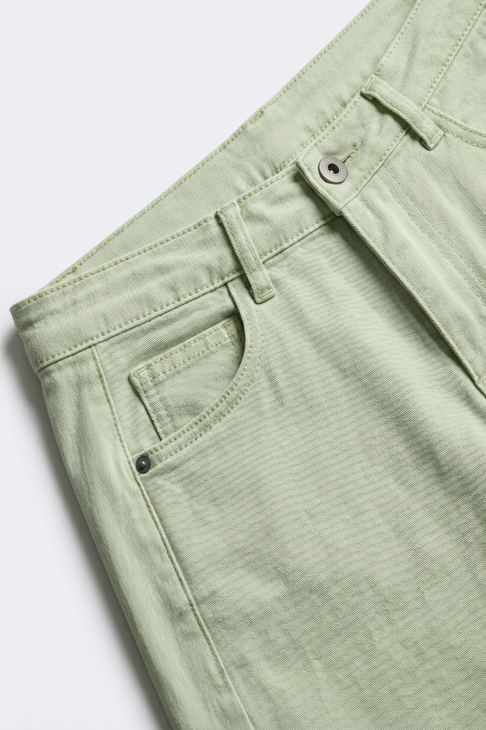 Pantalon Décontracté en Coton Vert Clair à Jambe Large Style Baril