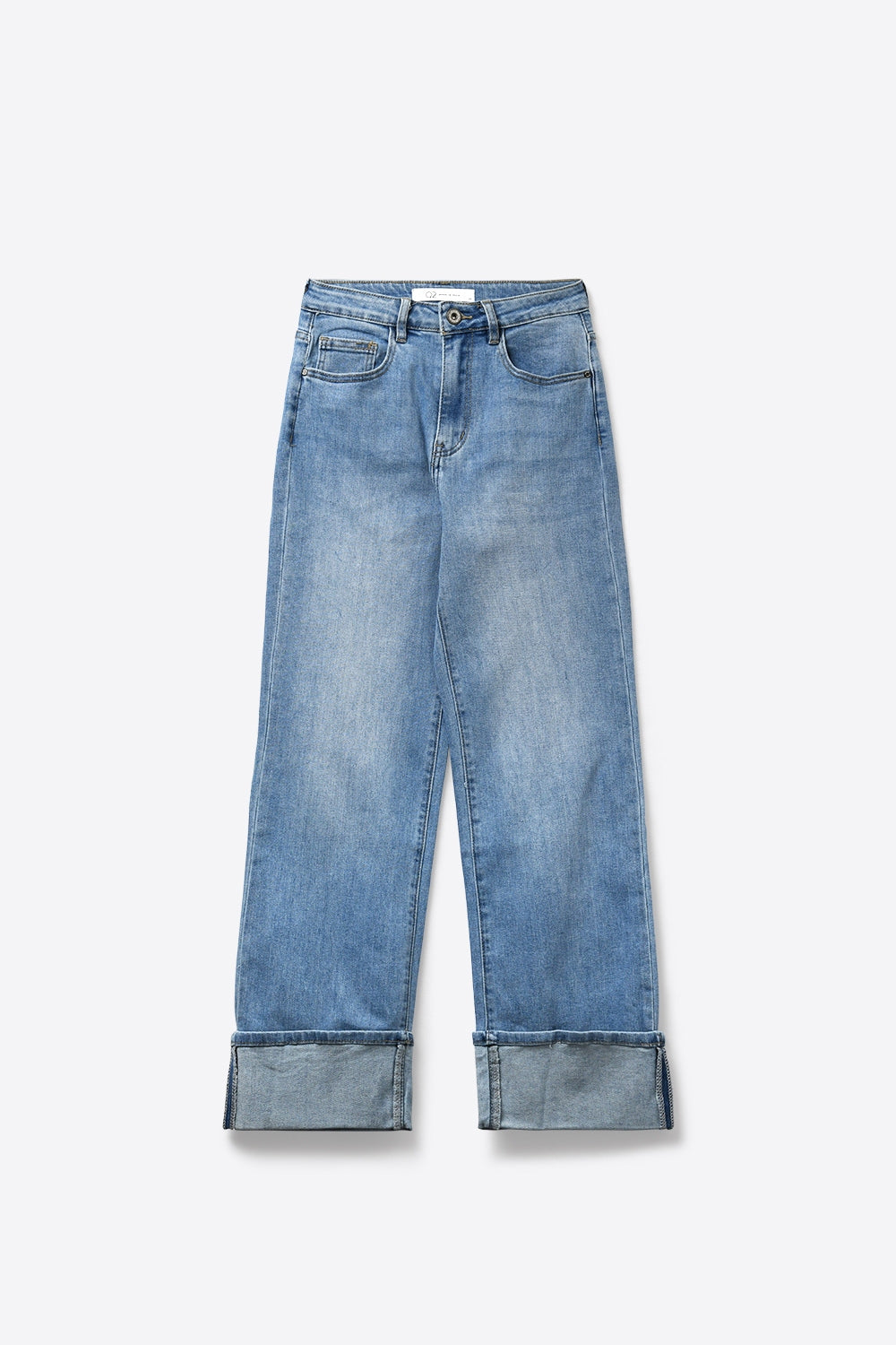 Jeans en denim bleu clair avec poches arrière roses en strass