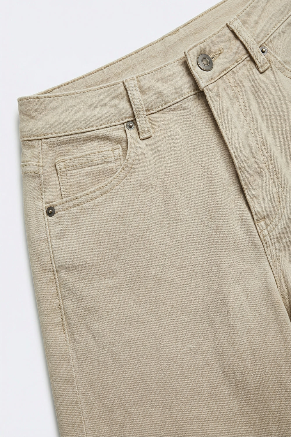 Pantalon large décontracté beige en coton avec 5 poches