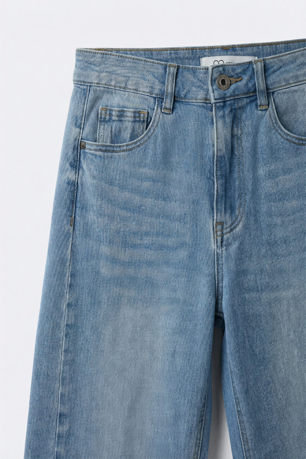 Jean en denim à taille haute et à jambe large bleu clair
