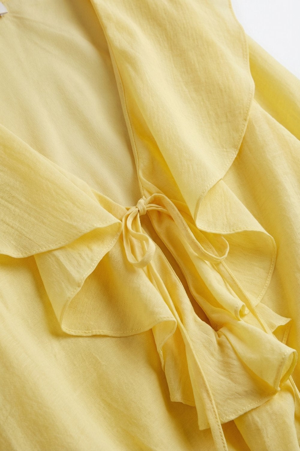 Blouse Jaune à Manches Longues avec Devant à Volants et Liens