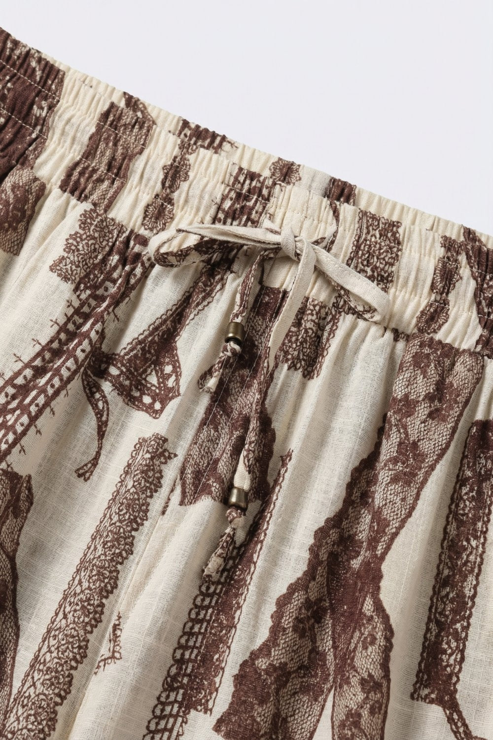 Pantalon Palazzo à Jambe Large Imprimé Crème et Marron à Longueur Cheville