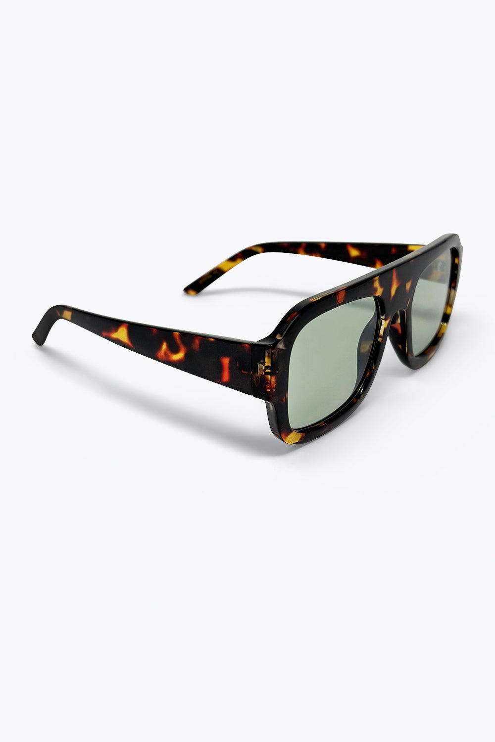 Lunettes de soleil à monture carrée écaille de tortue avec teinte verte
