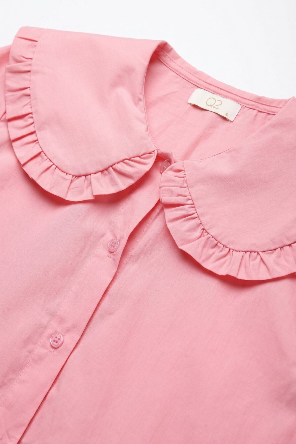 Chemise à manches longues en popeline de coton rose avec col prairie à volants