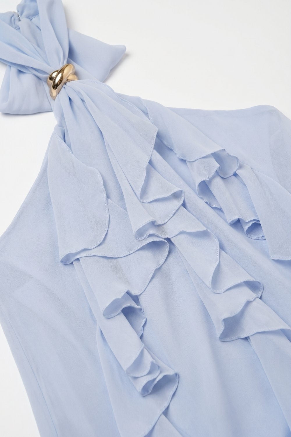 Top à col licou à volants en chiffon bleu clair