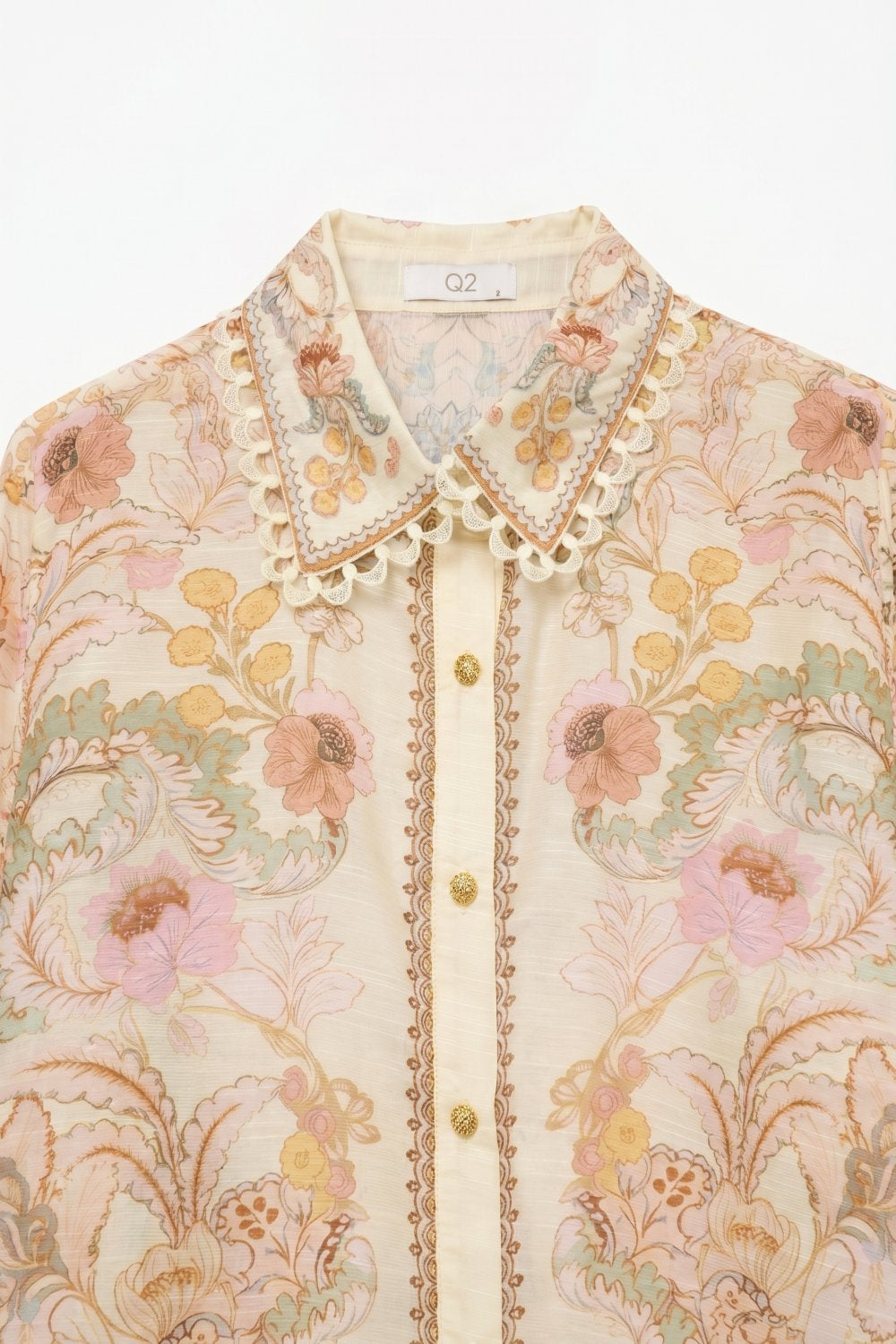 Chemise à imprimé floral jaune beurre avec détail de bordure en dentelle