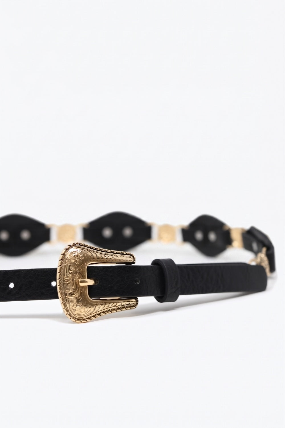 Ceinture noire en similicuir ornée de coeurs avec boucle western