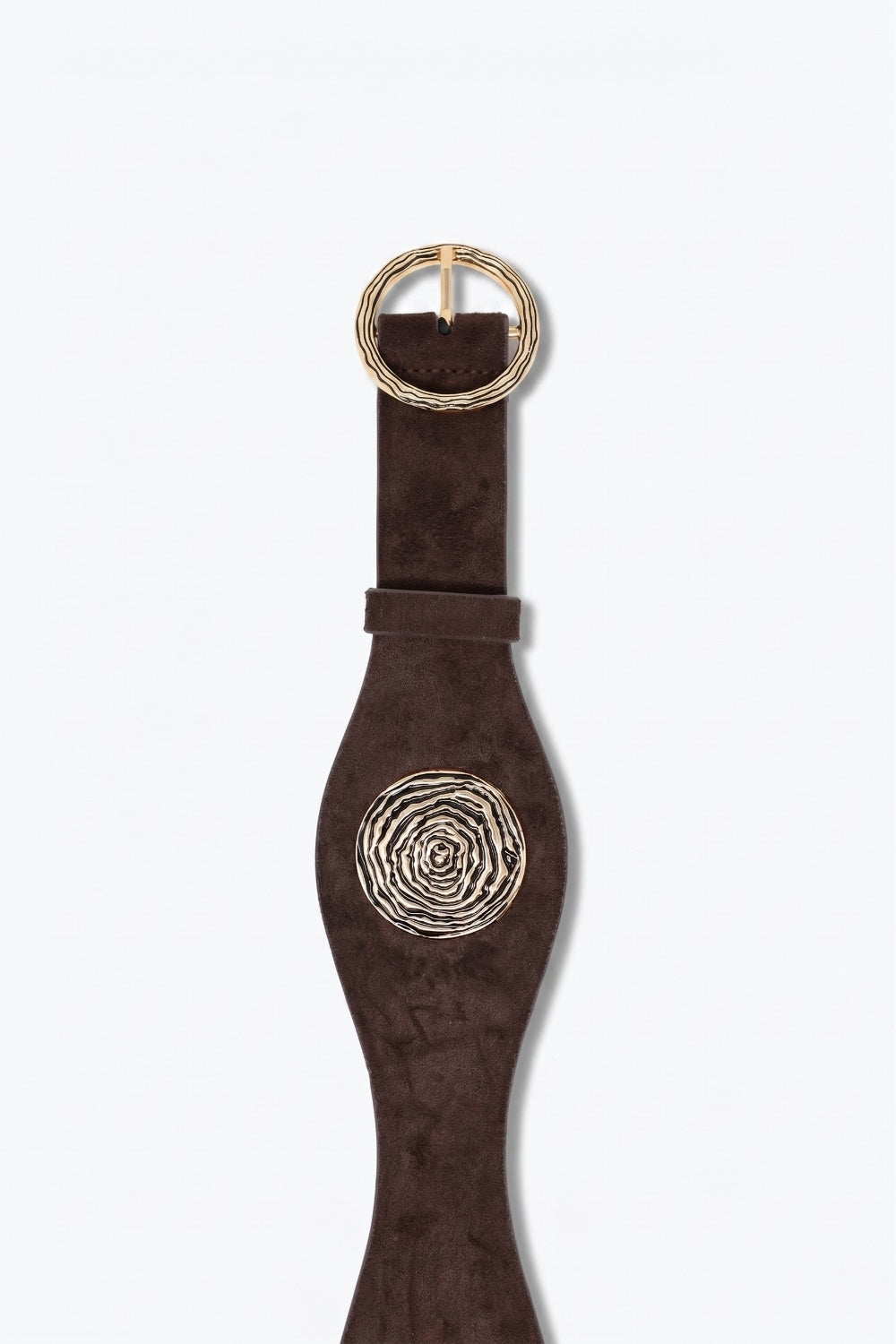 Ceinture de taille marron en fausse suédine avec détail boucle rosette dorée