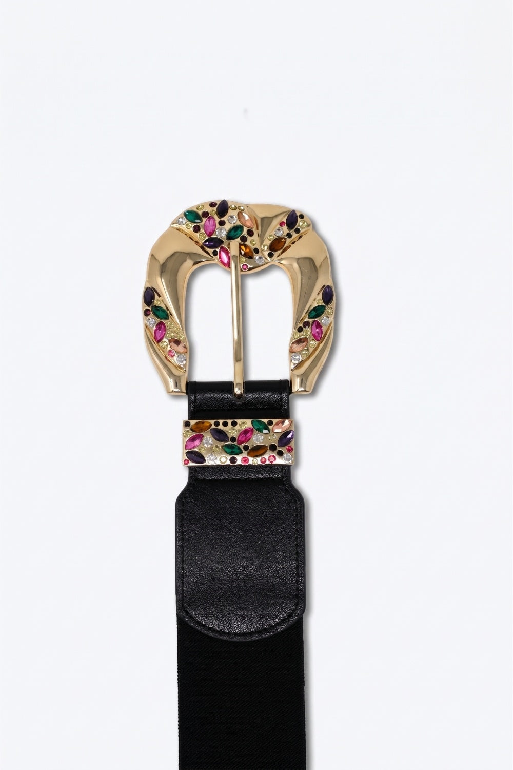 Ceinture large à taille en similicuir noir avec boucle dorée ornée