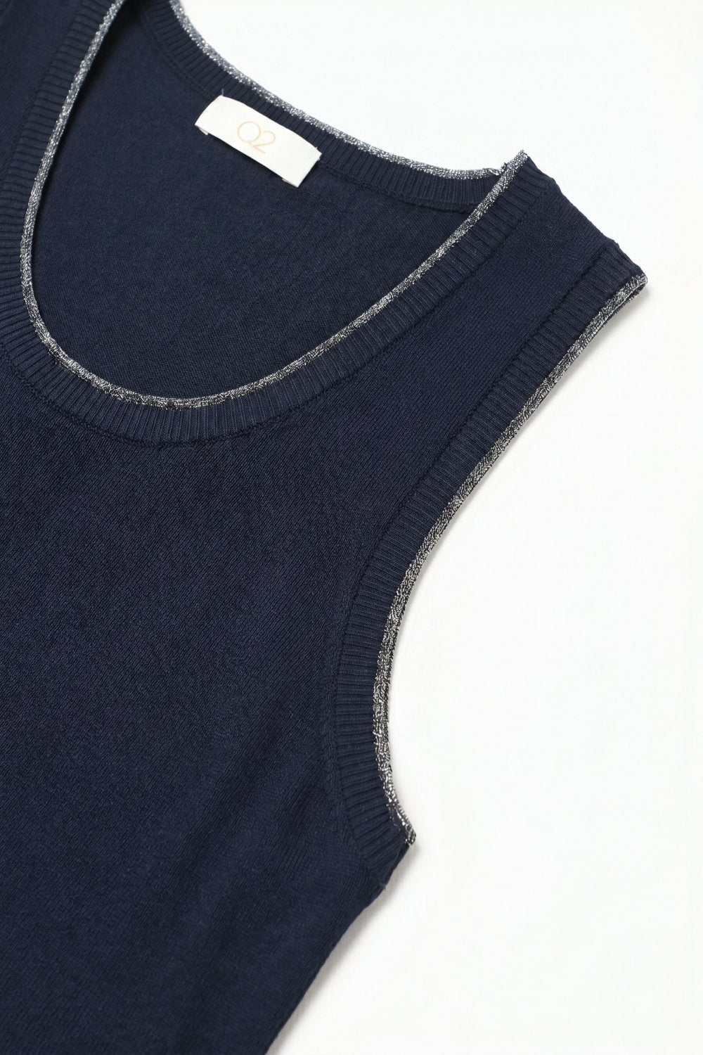 Débardeur en Maille Fine Marine à Bordure Métallique Coupe Régulière