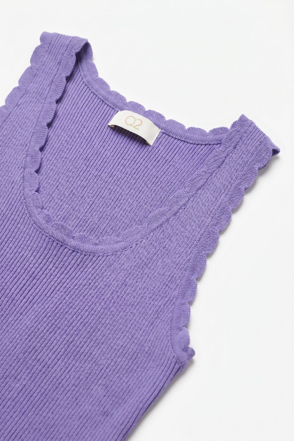 Top Court Sans Manches à Bord Festonné en Tricot Côtelé Lilas