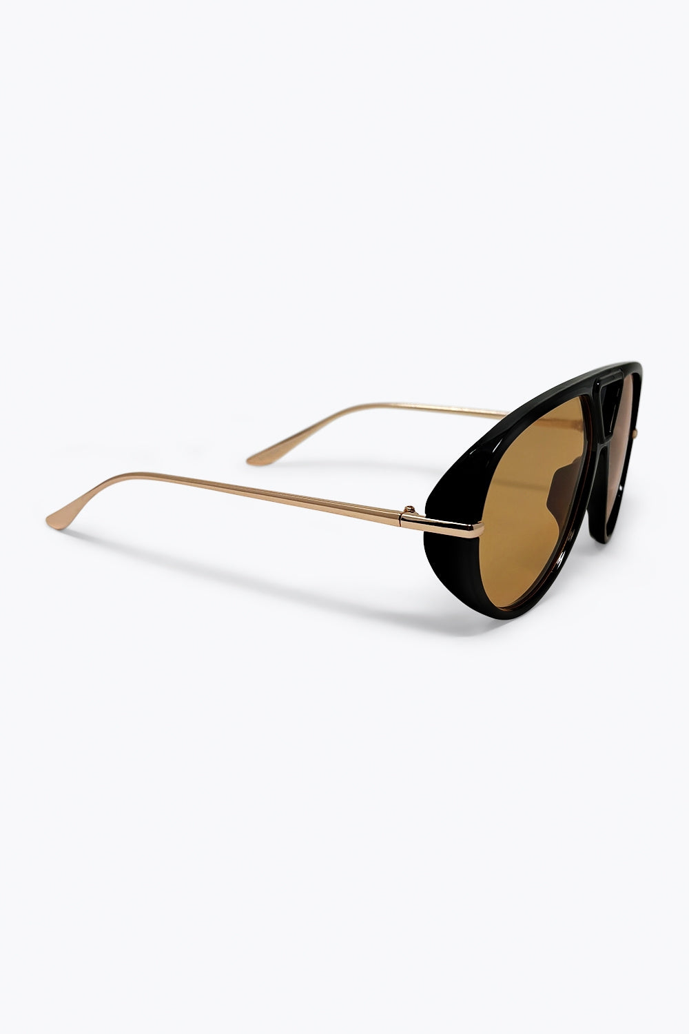 Lunettes de soleil à monture aviateur oversize noire avec verres marron