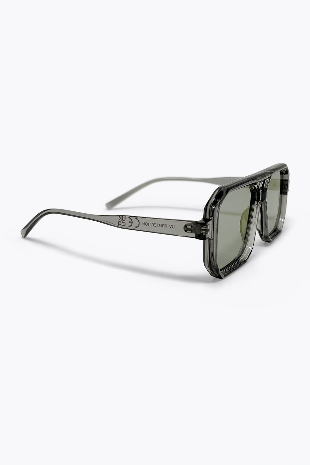 Monture Grise Transparente Lunettes de Soleil Géométriques Surdimensionnées à Verres Teintés Violets