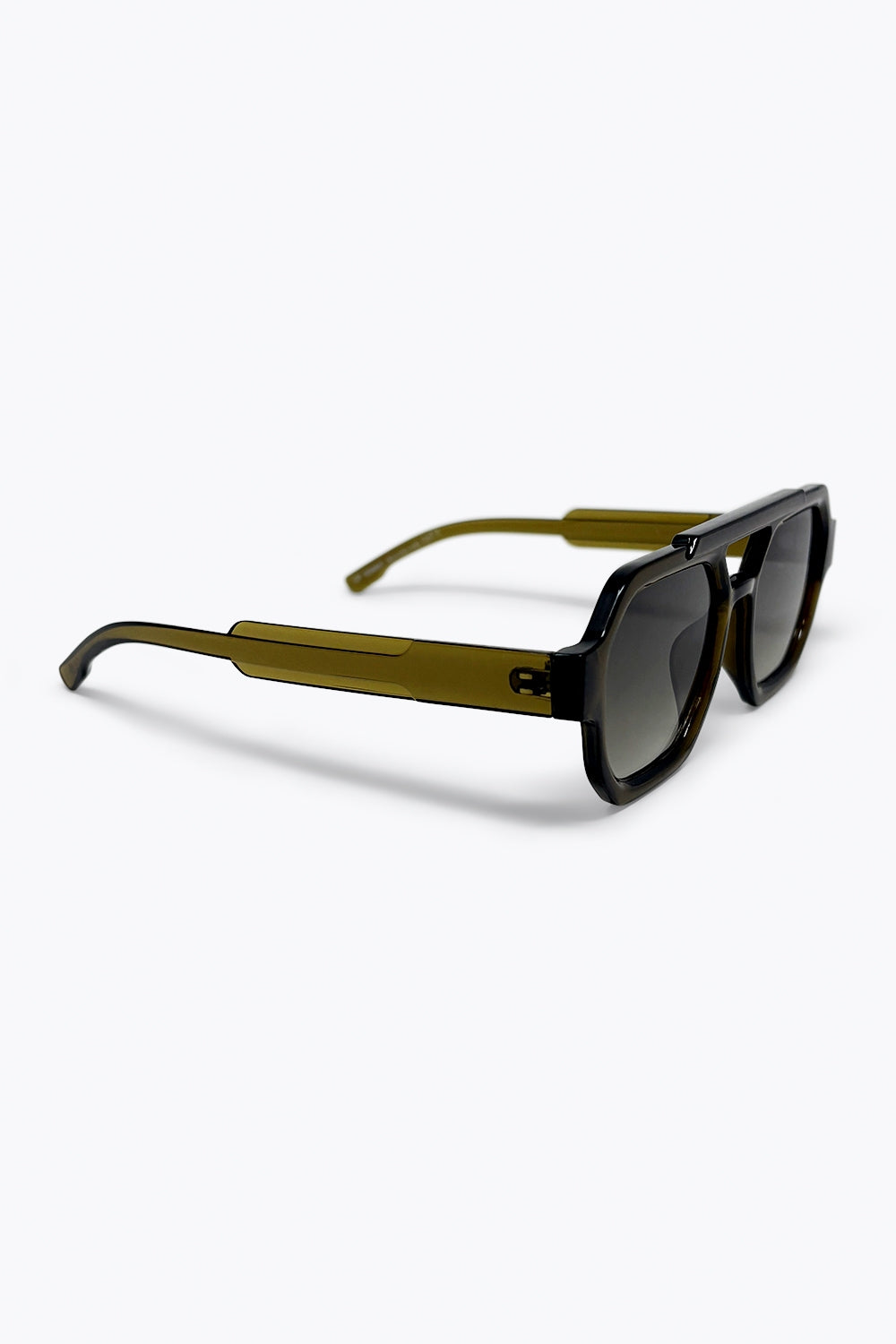 Lunettes de Soleil à Monture Géométrique Épaisse avec Verres Dégradés Olive