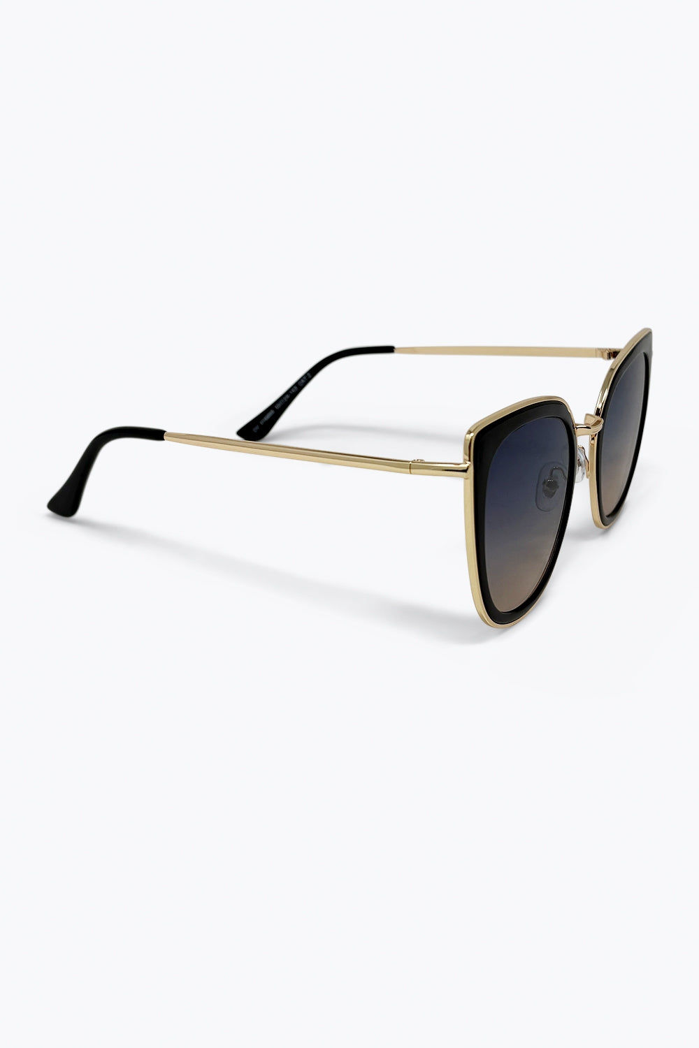 Lunettes de Soleil Œil de Chat Oversize avec Verres Dégradés Noirs et Bordure Dorée