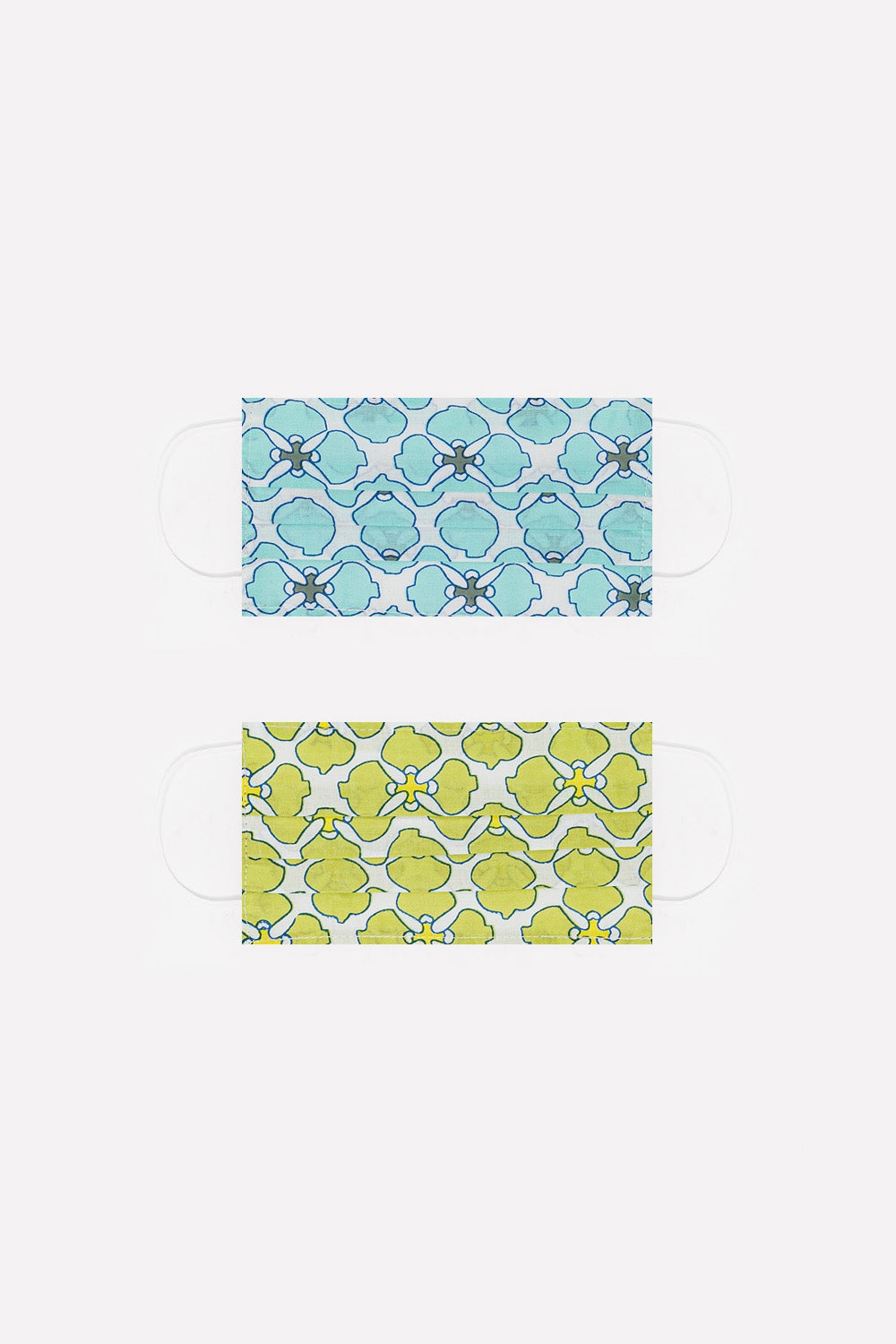 Q2 2 PACK Masque coton organique imprimé fleurs en vert et turquoise