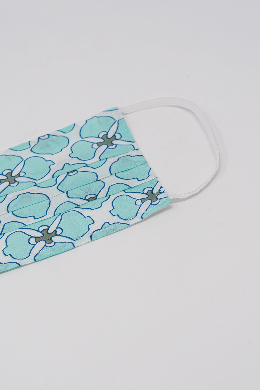 2 PACK Masque coton organique imprimé fleurs en vert et turquoise