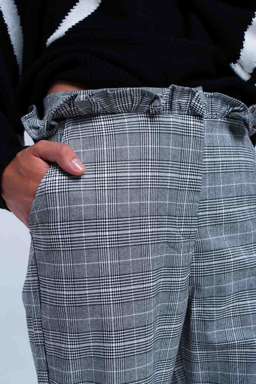 Pantalon gris à motif tartan