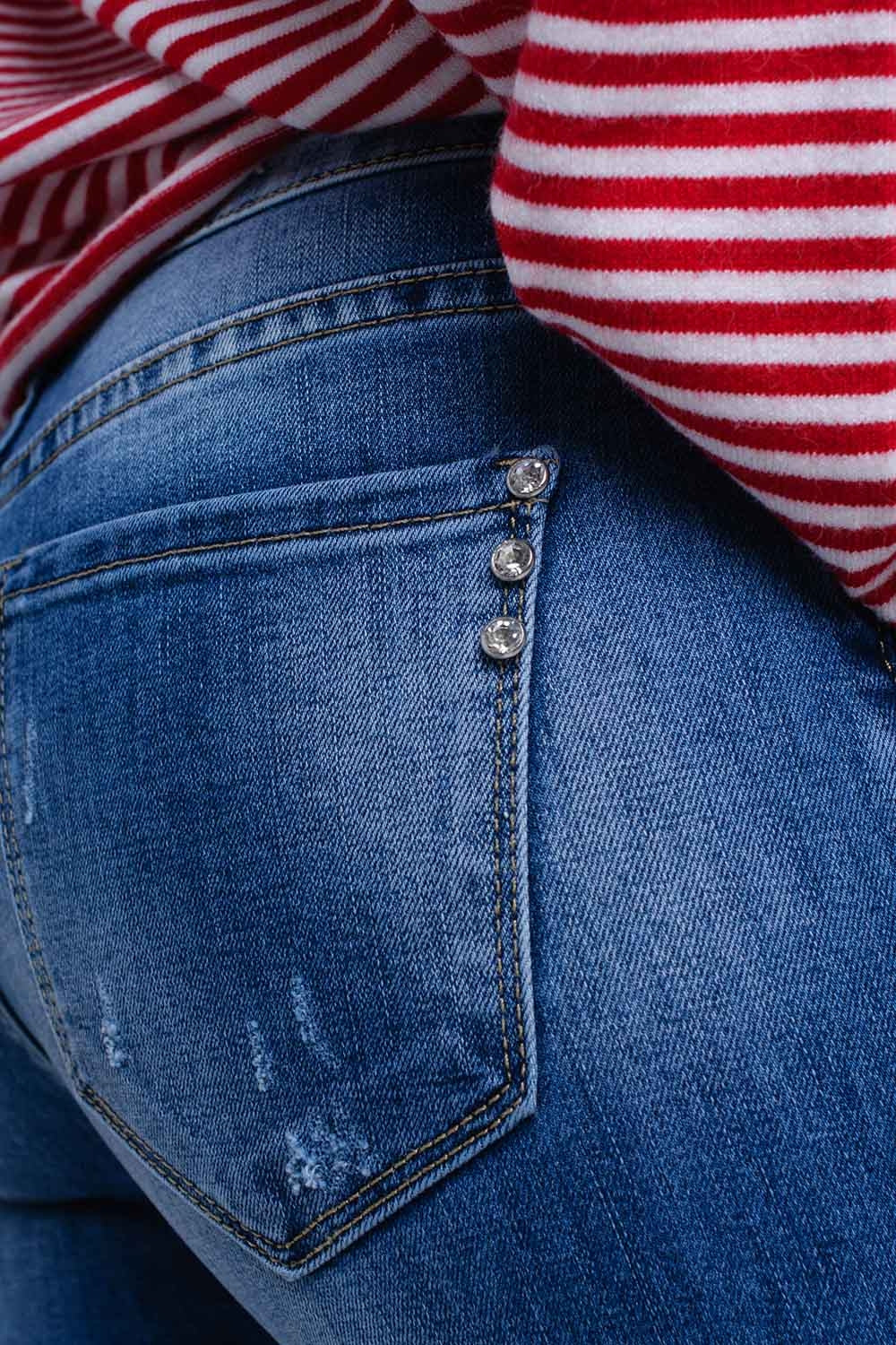 Jean skinny vieilli avec franges