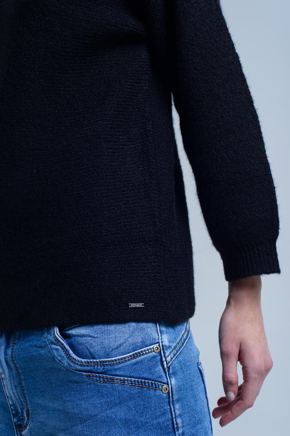 Pull col rond noir en tricot