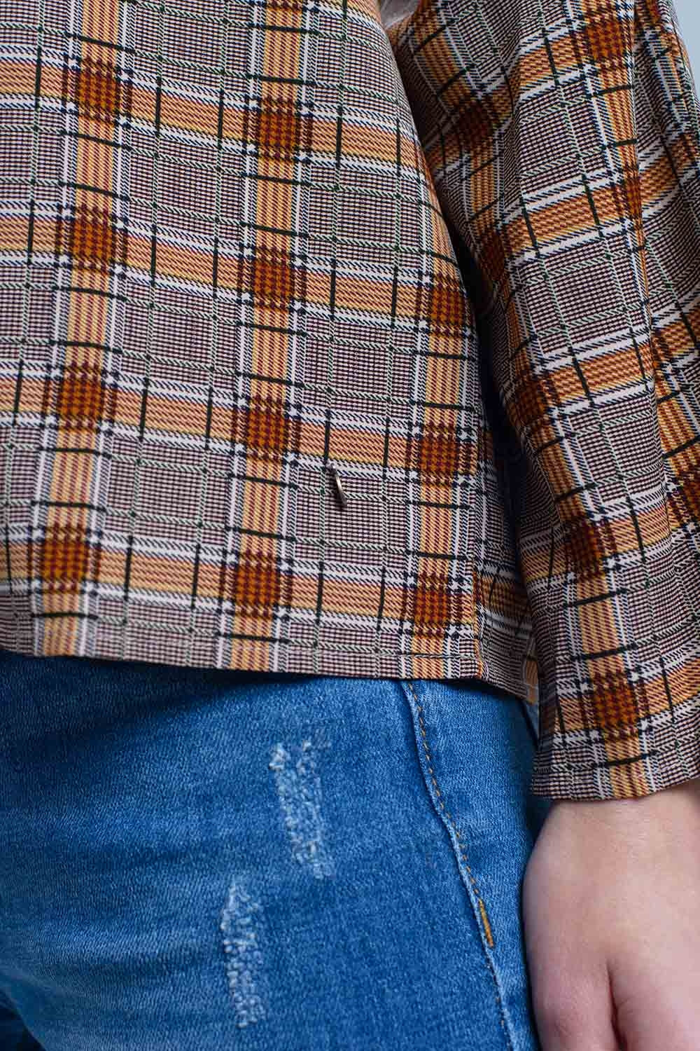 Top marron avec imprimé à carreaux